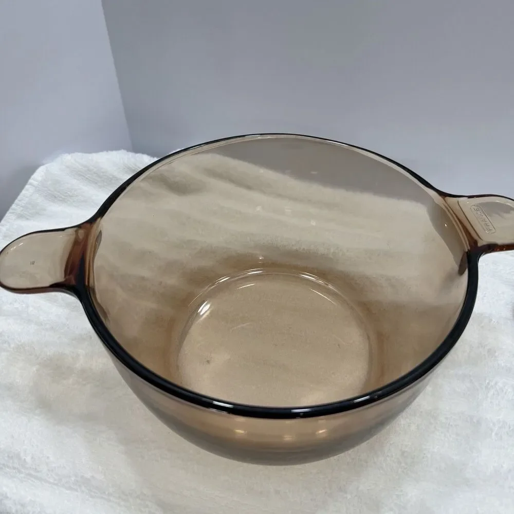 Vintage Vision Corning Amber Covered Casserole Baking Dish w/ Flat Lid France